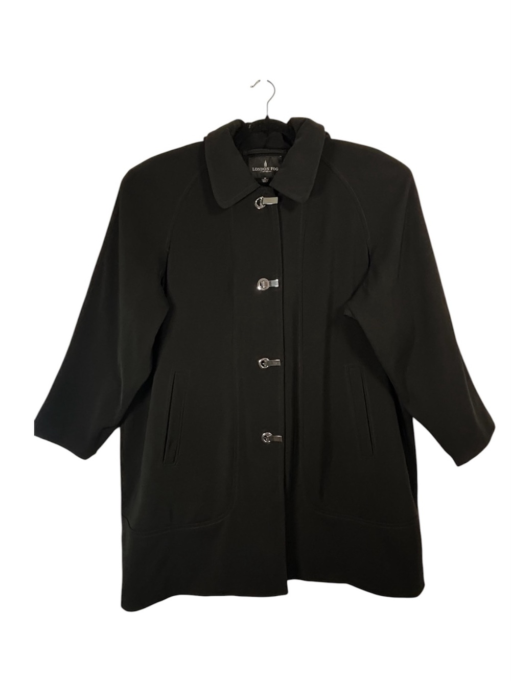 London Fog Black Toggle Front Pea Coat Water Resistant Trench Coat Jacket Warm